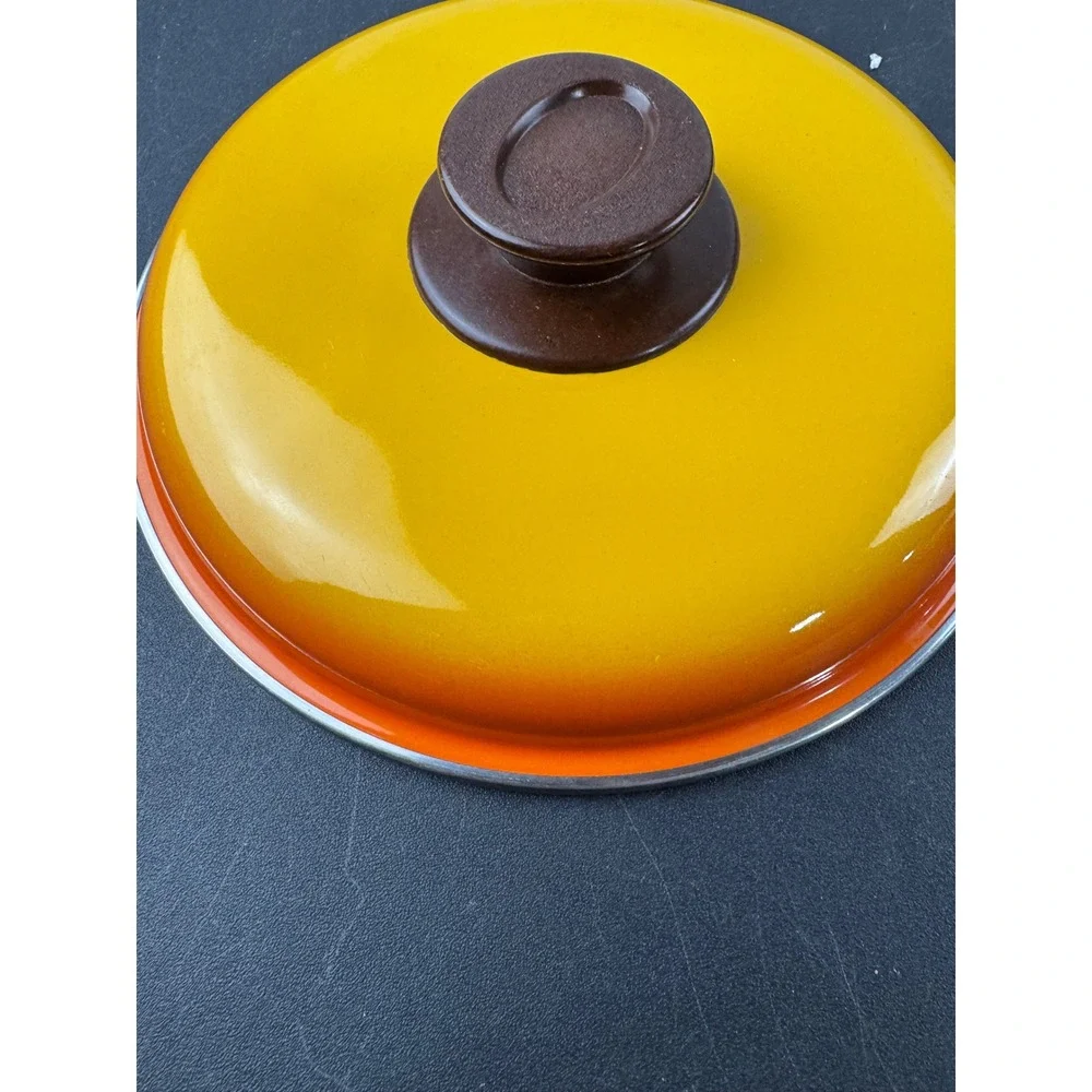 Vintage Enamel Pot Lid Yellow‎ Orange Ombre Gradient Retro Replacement 8.25 Inch